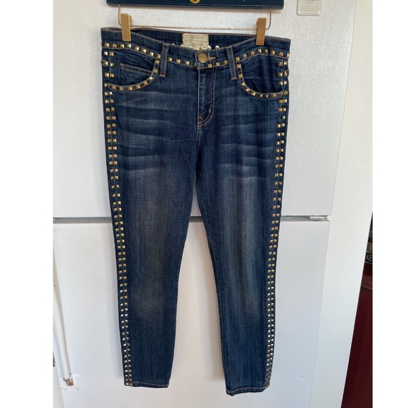 Current/Elliott Gold Studded Cropped Jeans Sz 27 - Picture 2 of 11